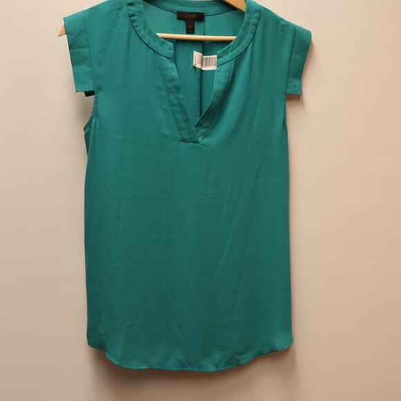 J. Crew V neck Top Stitched Women Size 2 Dress Top  Cap Sleeves Polyester Blend - Picture 10 of 14